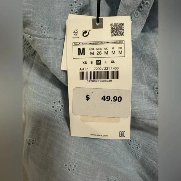 Zara Baby Blue Embroidered‎ Shorts Romper w/ Spaghetti Straps & Side Zip NWT M - Picture 9 of 9